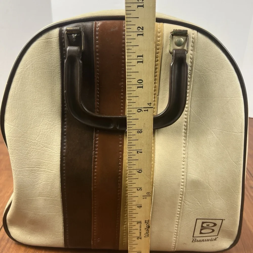 Vintage Brunswick Bowling Ball Bag Retro Striped Cream Brown Tan 1970s
